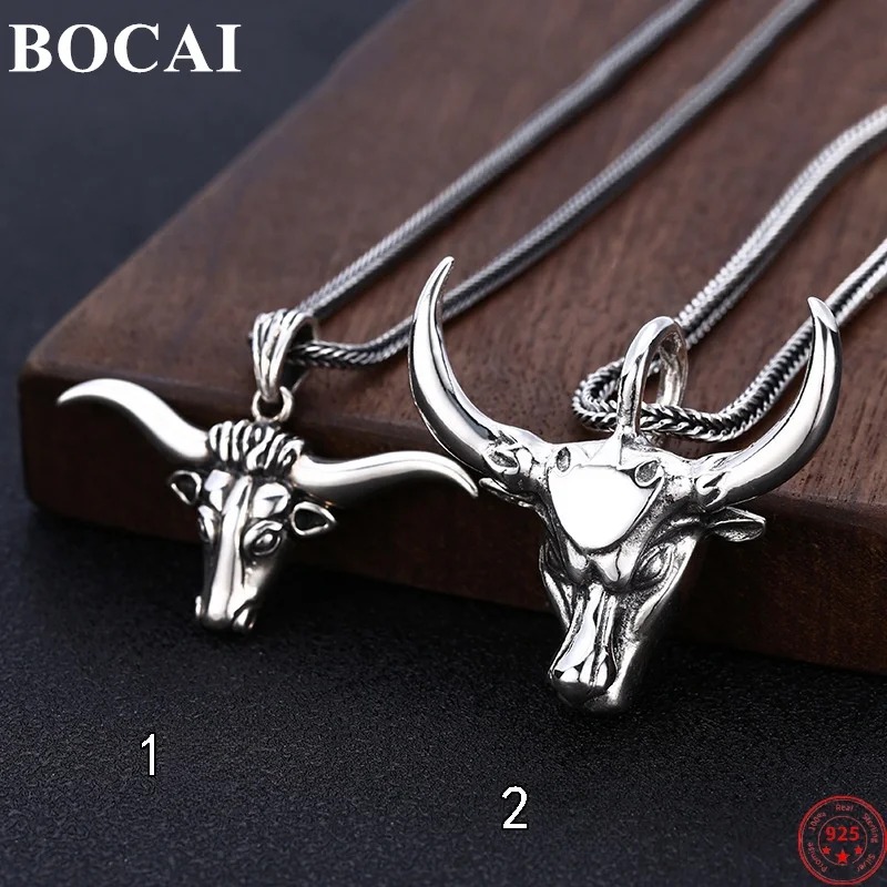 

BOCAI S925 Sterling Silver Pendants for Women Men New Fashion Ancient Exaggerated Ox-Skull Head Punk Jewelry Free Shipping