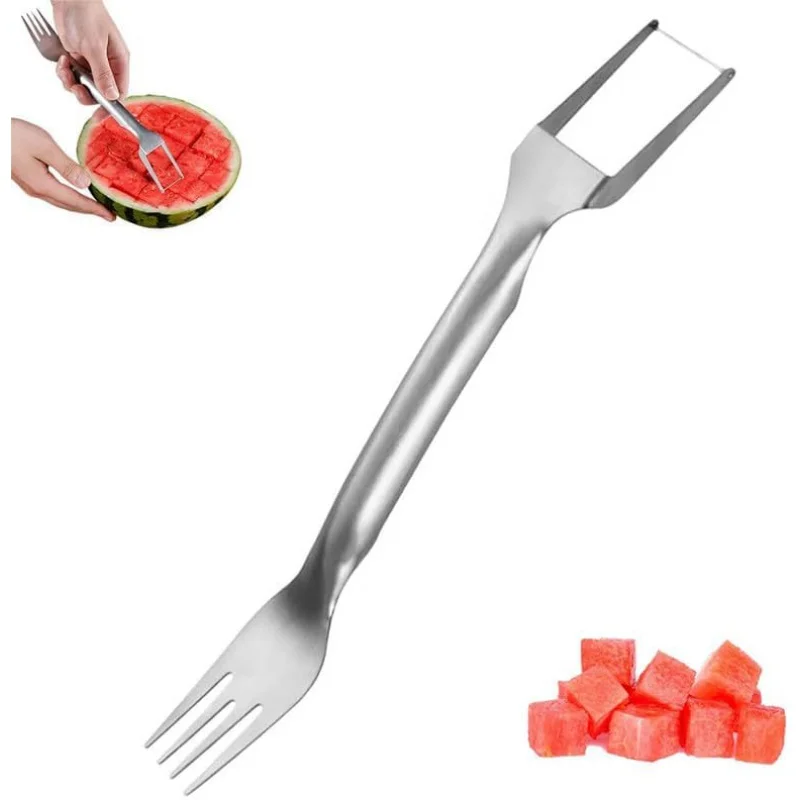 2-in-1 Stainless Steel Fruit Cutter, 2024 New Watermelon Fork Slicer Cutter Slicer Tool, Dual Head Fruit Forks Slicer Knife