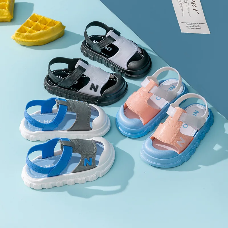 2023 Patchwork Color Children's Beach Shoes PVC Waterproof Toddler Kids Sandals Soft Bottom Barefoot Baby Boys Girls Sandals