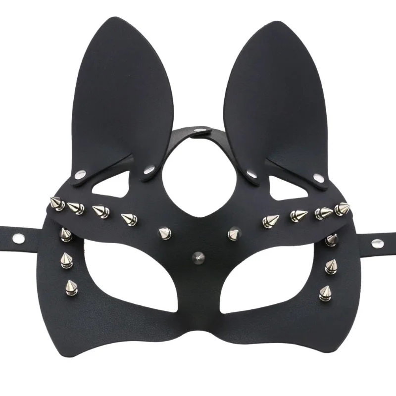 Decopunk Sexy Leather Mask Bunny Girl Cosplay Rave Mask Rivets Bondage Harness Bdsm Halloween Party Cat Mask Woman Man