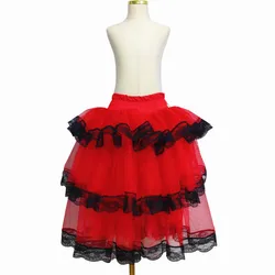 Red Spanish Skirt Tutus Half For Adult Girls Soft Tulle Belly Performance Costumes