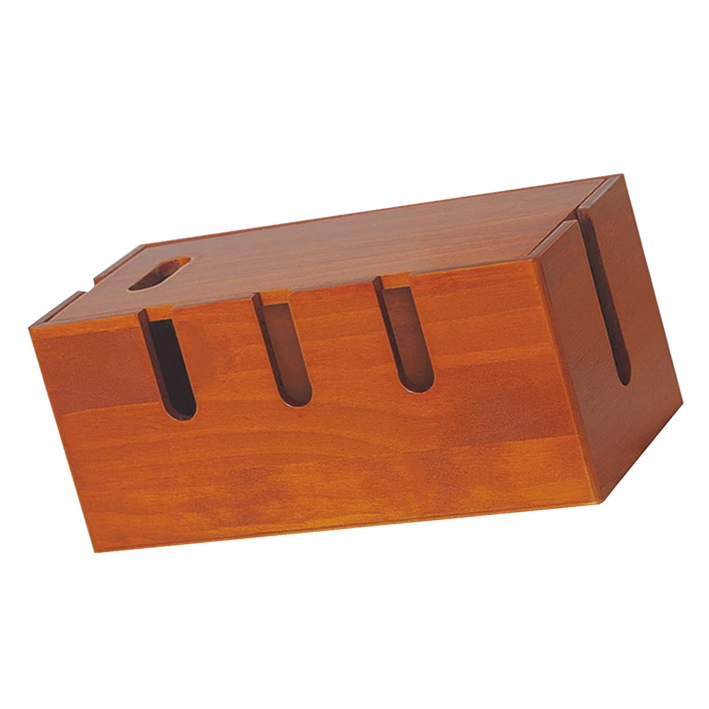 Wood Cable Management Box Large Multi Functional Cord Organizer for Power Strips Chargers Routers Desktop Wire Storage