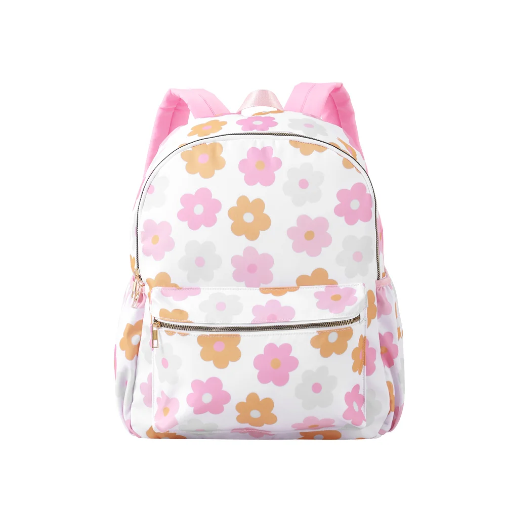 Mochila Floral de nailon para niños, bolsa de libros ligera de gran capacidad para regreso a la escuela, cuadros, sonrisa