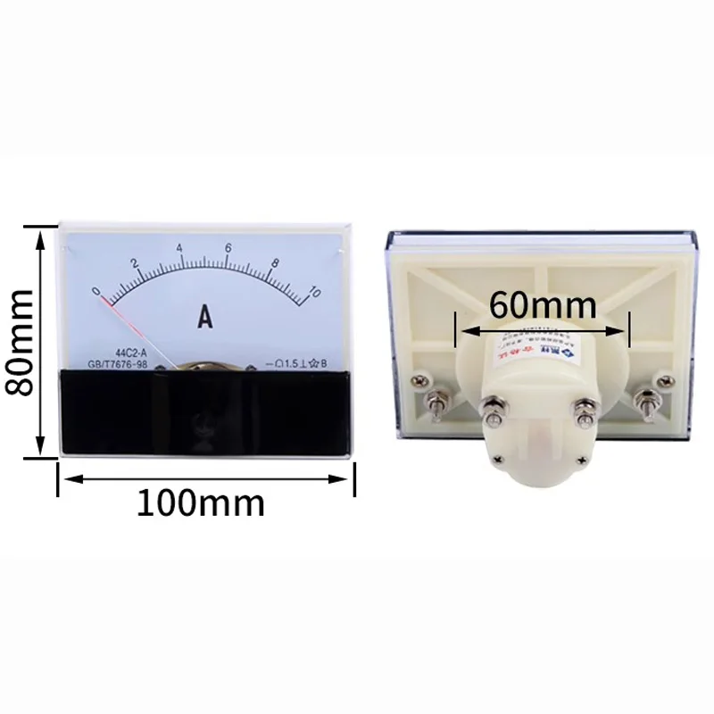 Amperímetro analógico de panel 44C2 DC, amperímetro de puntero, CC 1A, 3A, 5A, 10A, 15A, 20A, 30A, 50A, 75A, 100A, 150A, 300A, 450A, 500A