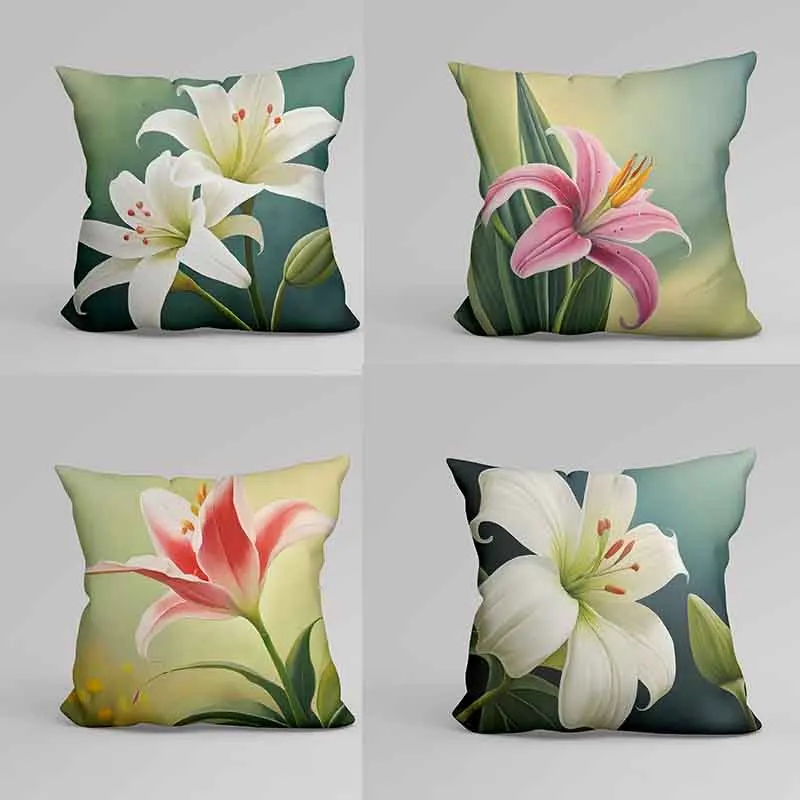 Lily Pattern Cushion Cover Home Decoration Pillow Cover Nordic Wabi-sabi Style Pillow Cover