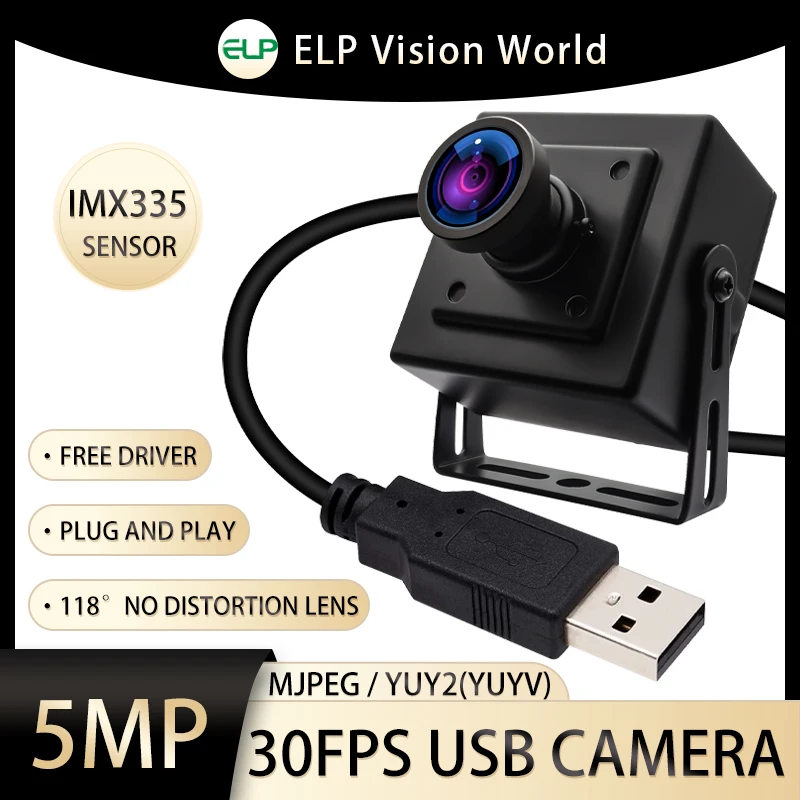 

ELP 5MP 30FPS USB Camera Wide Angle Webcam IMX335 Color Industrial USB Box Camera For 3D Printer Laser Engraver Machine Vision