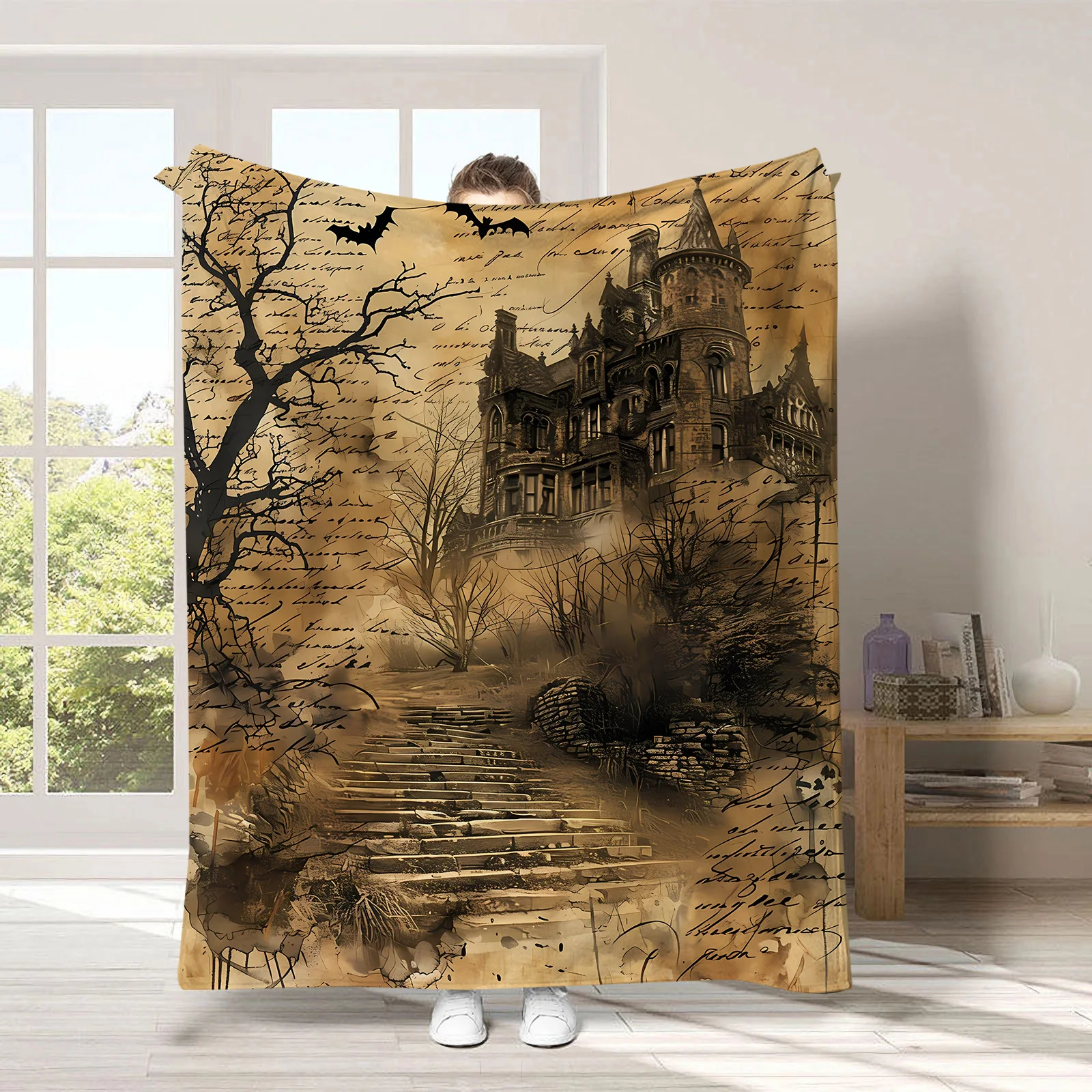 قطعة واحدة من بطانية الهالوين العتيقة - طباعة عتيقة، رمي قطيفة فائق النعومة لسرير الأريكة، هدية كلاسيكية مخيفة للبالغين