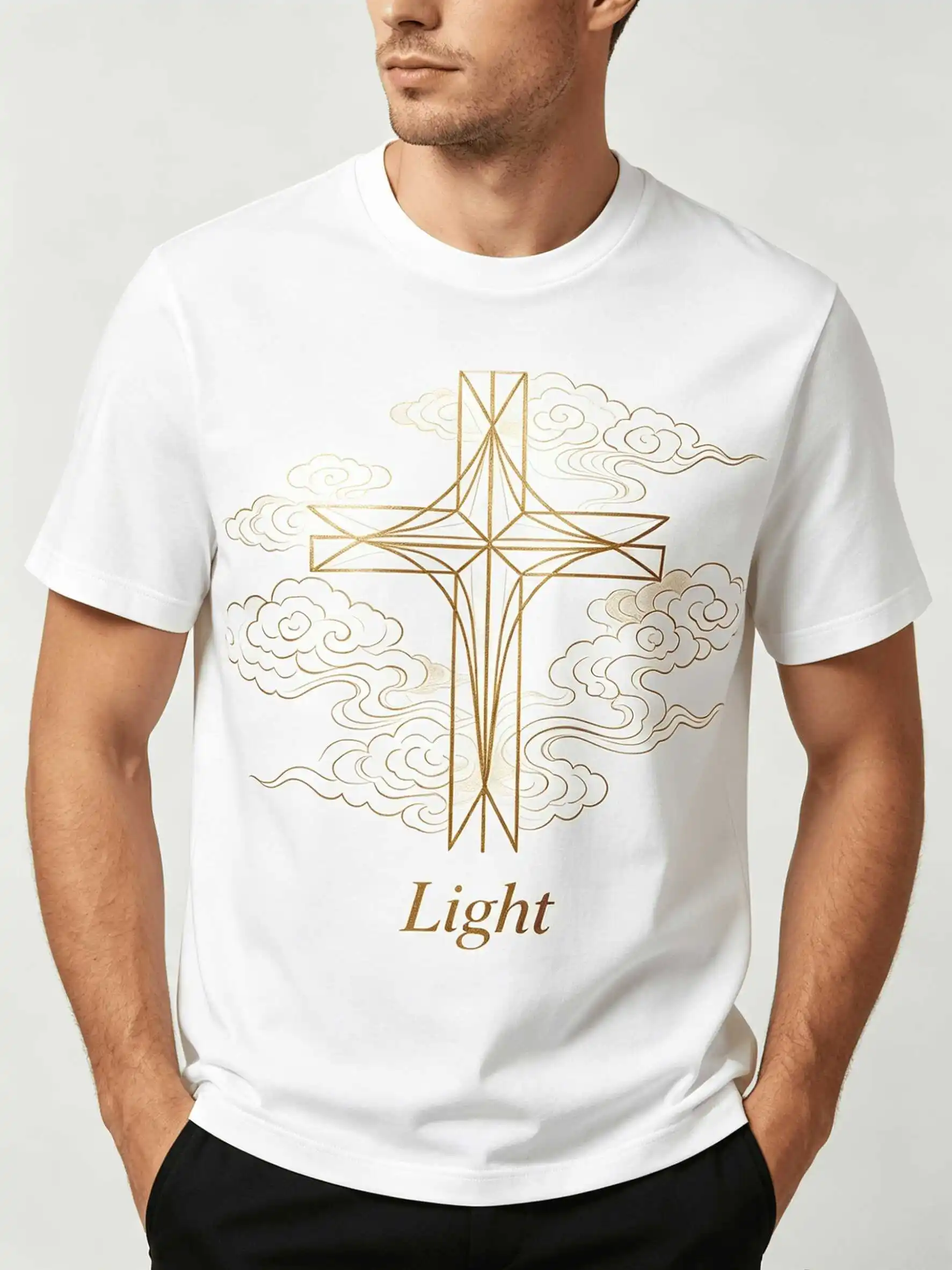 US Stock Warm Quiet Luxury Light Cross Tee Good Vibes Natural Cotton Gift S-5XL