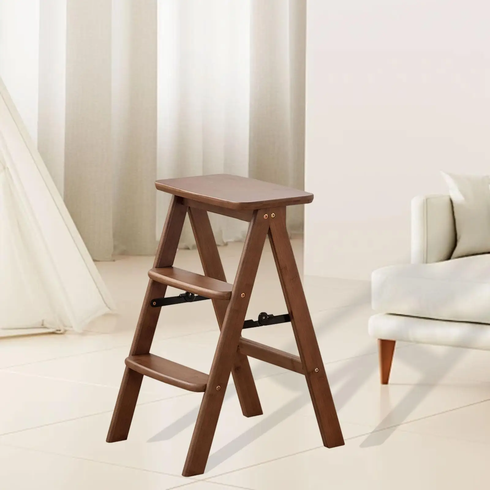 Folding Step Stool Display Stand 3 Layer Plant Stand Sturdy Convenient Nonslip Wooden Chair for Bar Garage Department Stores