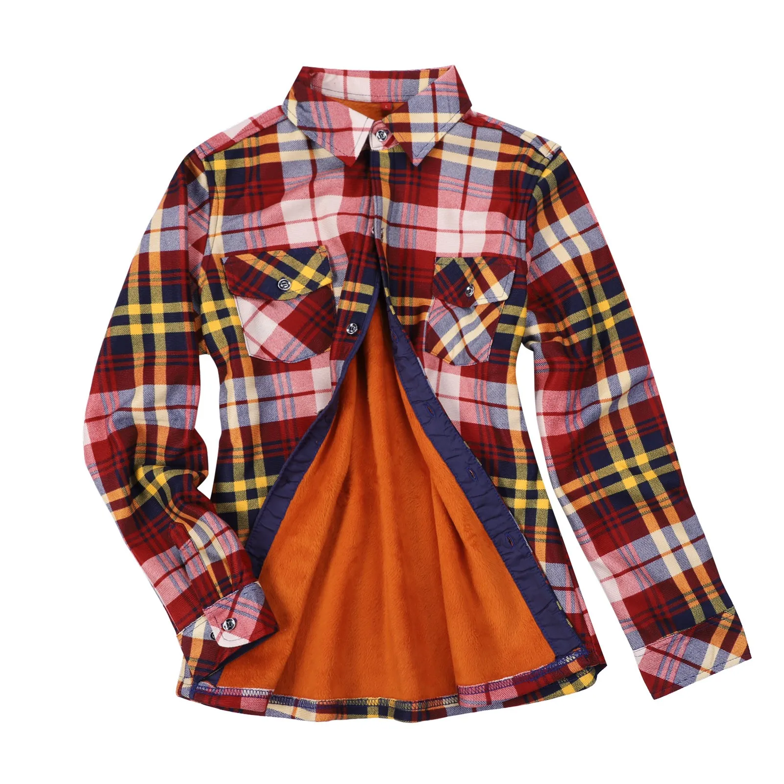 Women's Shirt Plaid Print Fleece Lined Jacket Button Pockets Harajuku Checkered Flannel Vintage Blouse Spring And Autumn 4