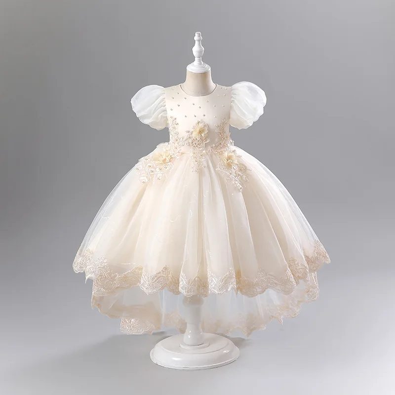 Daughter's Dress Princess Children's Festival Performance Wedding Dress Net Summer Tail Puffy Dress