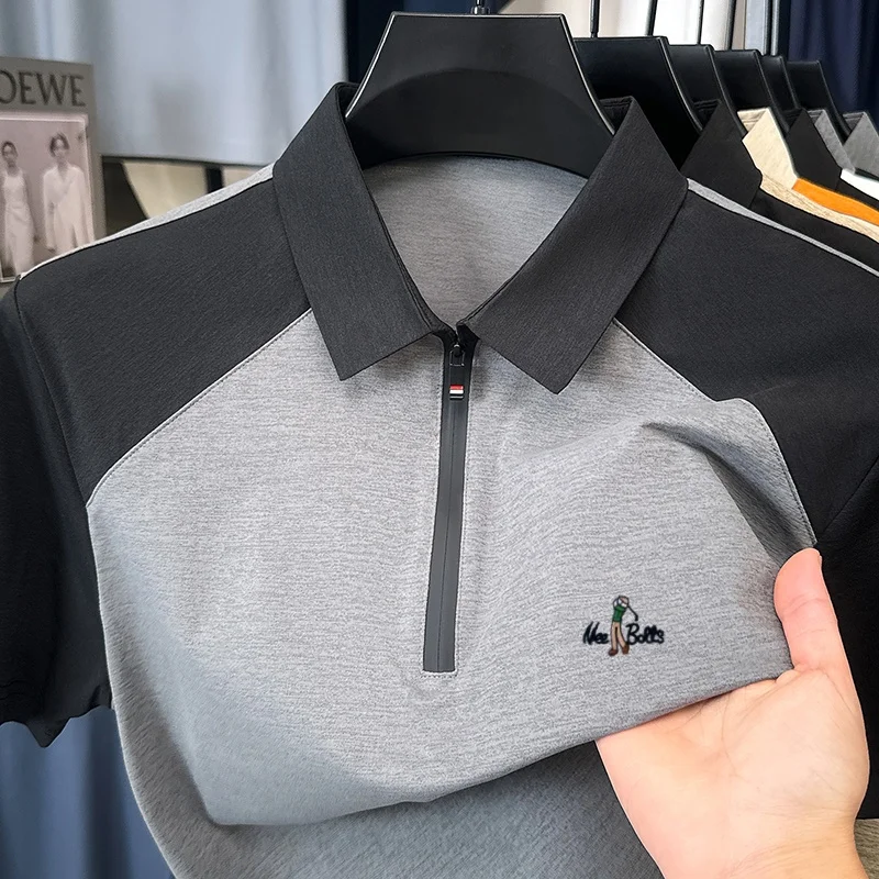 Light luxury men's short sleeve polo shirt brand high-end new trend golf embroidery half zipper casual breathable summer T-shirt
