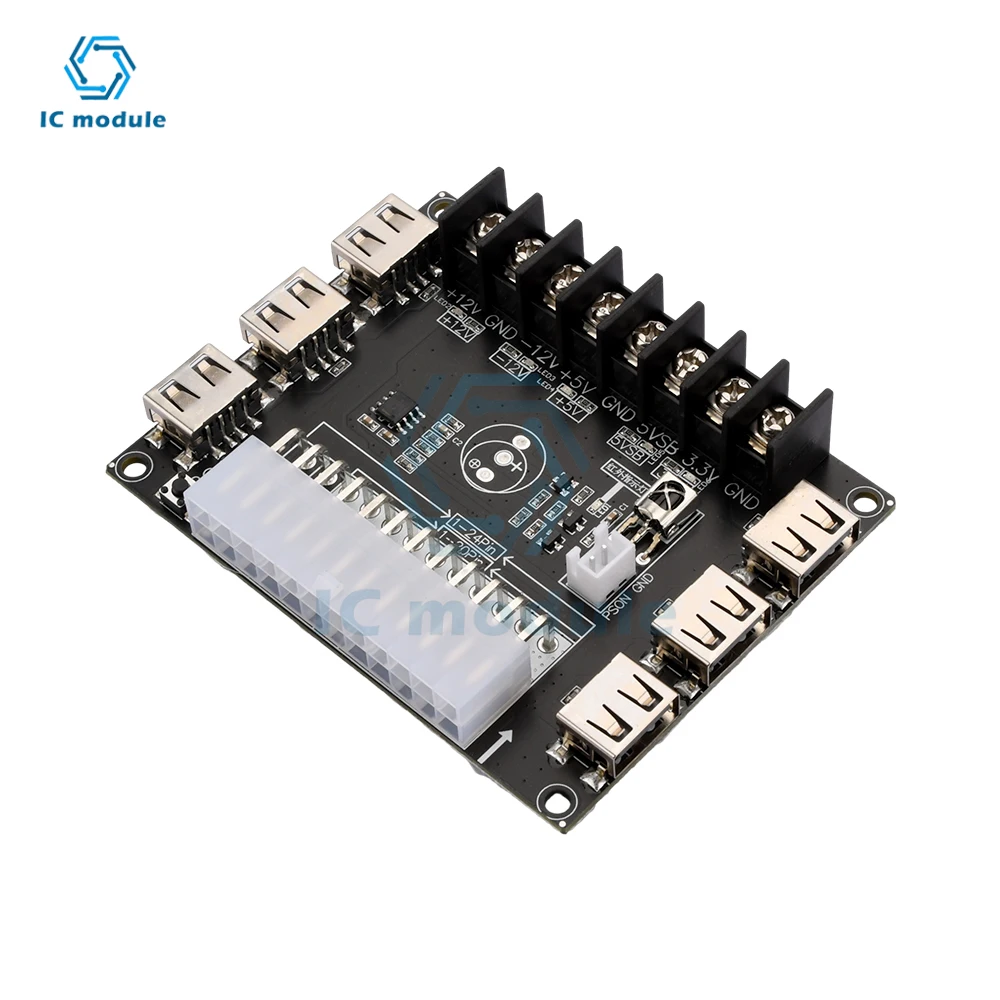 24 Pins ATX Power Supply Breakout Board and Acrylic Case Kit Module Adapter Power Connector Support 3.3V/5V/12V