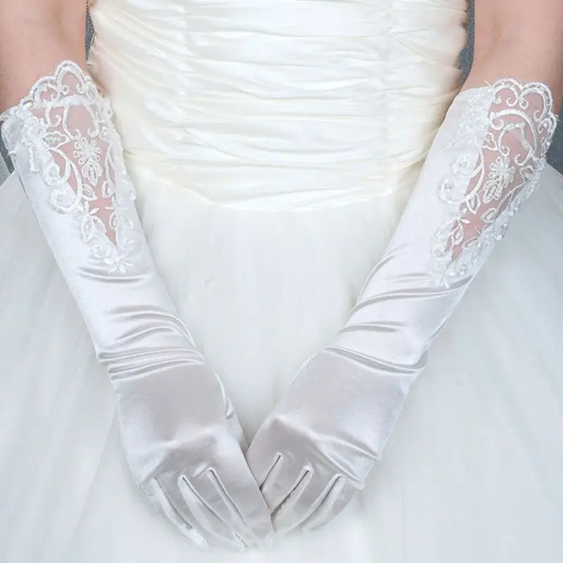 New Bride Full Finger Long White Gloves Fashion Wedding Dress Accessories Lace Glove