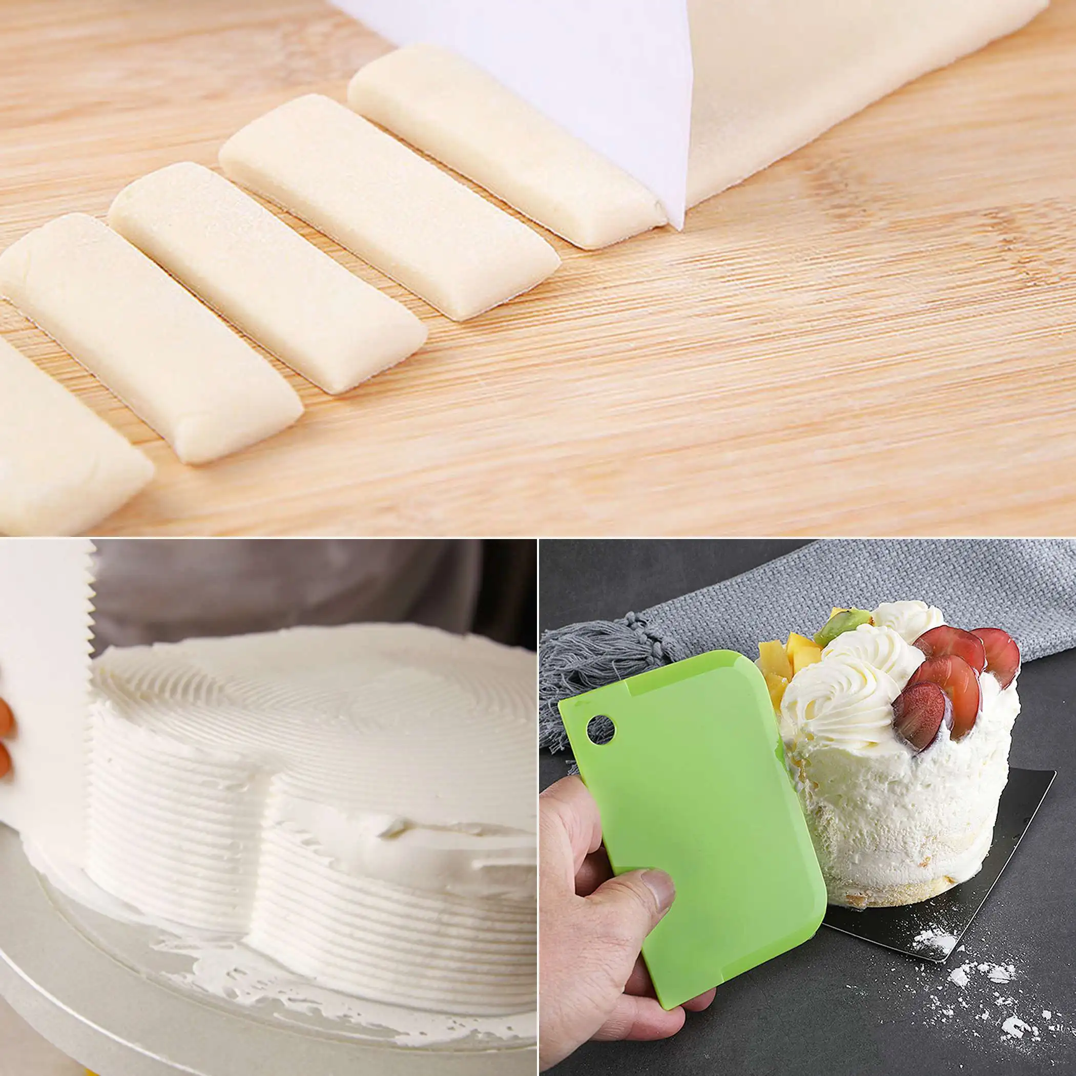 3in1 Plastic Dough Cutter Scraper Cake Spatula Knife Kitchen Butter Smooth Jagged Edge Tool - 7 Color