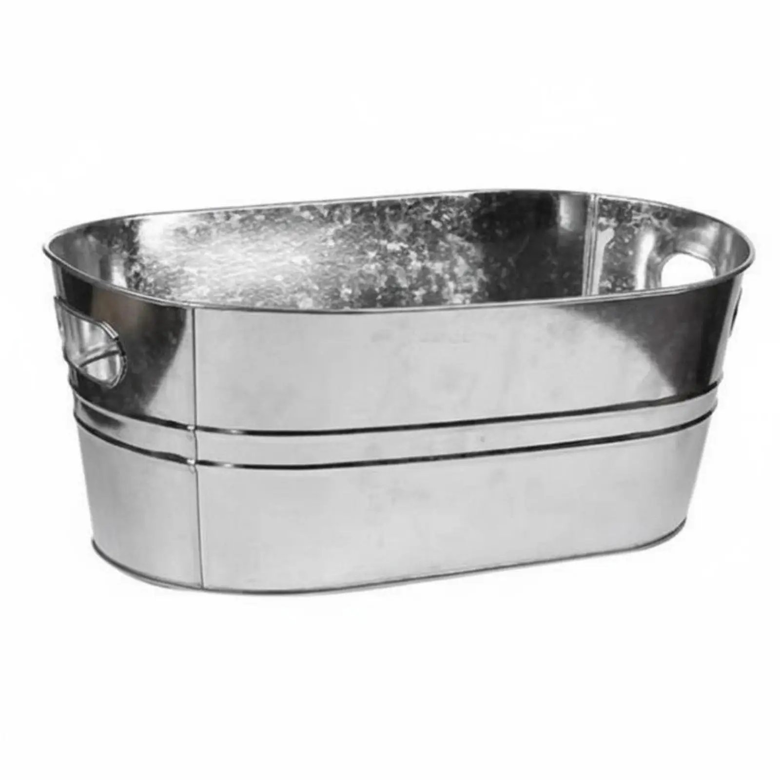 Large Galvanized Iron Beverage Tub Ice Bucket for Party Champagne Wine Beer Chiller Oval Shape with Side Handles Rustic Style