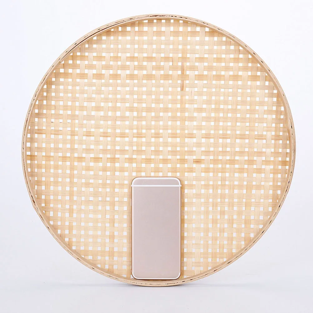

2pcs Bamboo Woven Basket Tray Round Mesh Strainer Stackable Kitchen Storage Serving Tray Large Capacity Thickened Household Tea