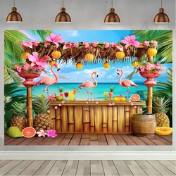 Hawaiian Summer Beach Background Tropical Seaside Flowers Aloha Luau Ocean Sea Surfboard Holiday Party Birthday Backdrop Decor
