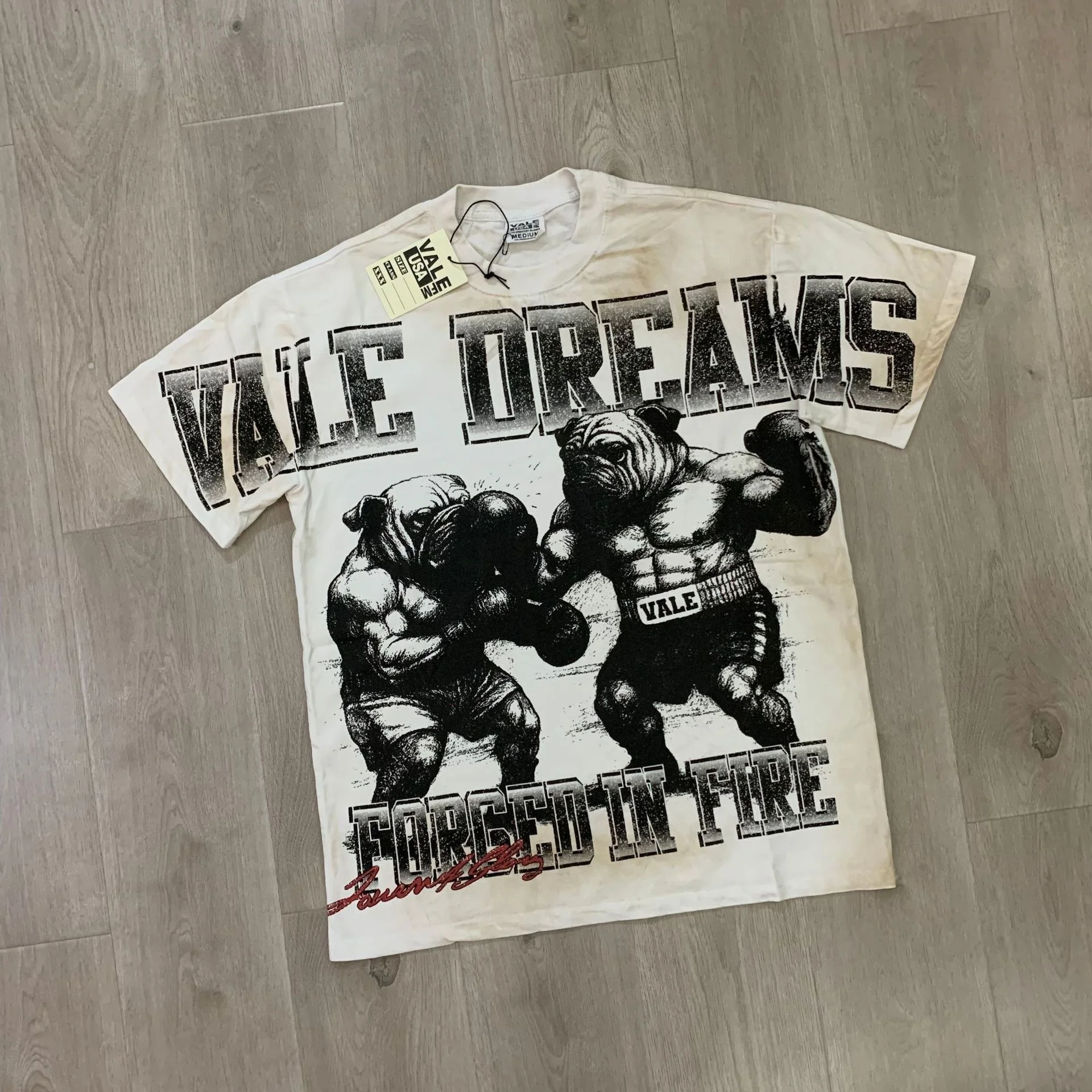 VALE FOREVER High Street Retro Character Print Acid Washed Oversized Unisex Tee