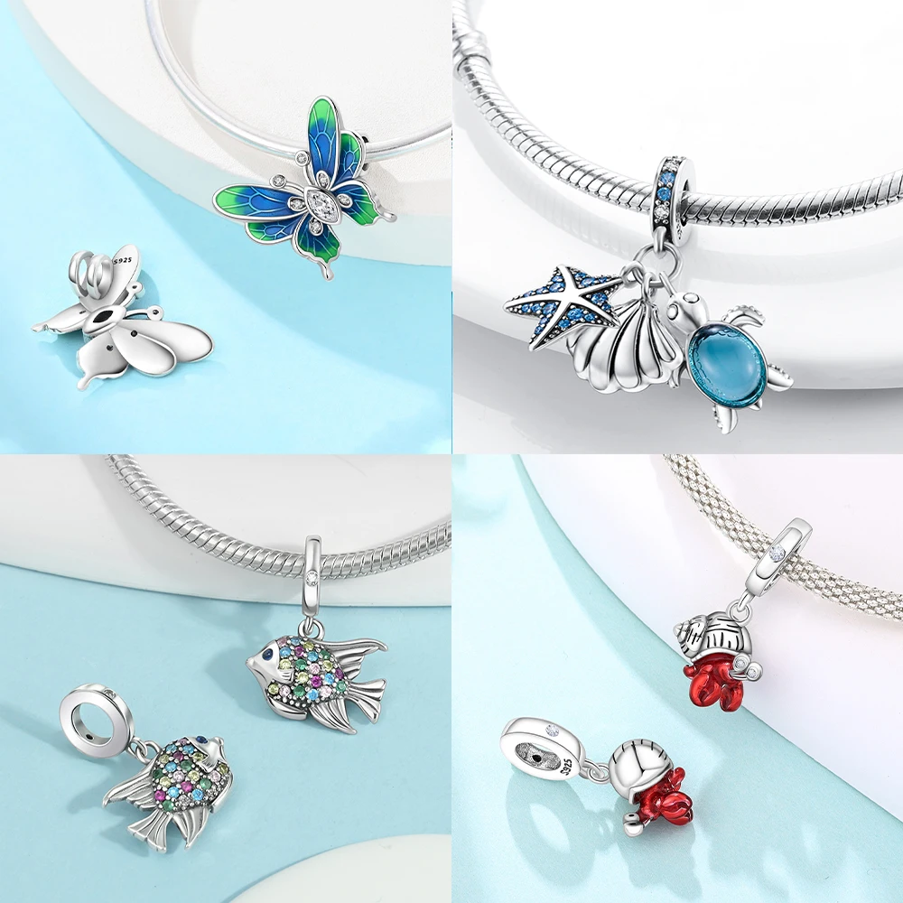 Original 925 Silver Plated Seahorse Crab Pirate Treasure Chest Sea Marine Beads Fit Bag Charms Bracelet Jewelry Gifts for Women