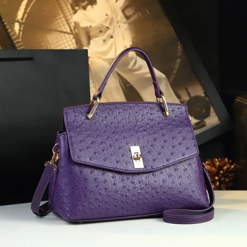 2026 popular purple ostrich-pattern handbag, versatile crossbody bag, European and American style women's bag, new product