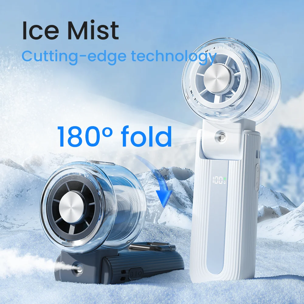 Portable Handheld Misting Fan with Ice Cooling Feature USB Powered Folding Humidifier for Summer 3600mAh Semiconductor Compresse