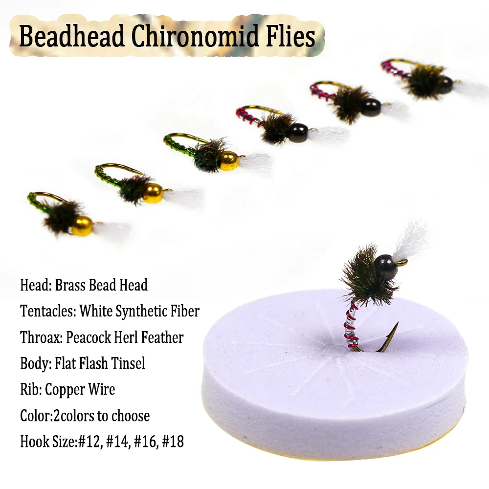 Vampfly 4pcs Brass Beadhead Chironomid Flies Caddis Larva Pupa Buzzer Emerger Midge Nymph Fly Grayling Trout Fishing Lure Baits