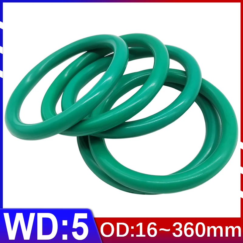 1~5Pcs FKM Fluororubber O-Ring Sealing Ring Wire Diameter 5mm CS OD 13mm-400mm Green Seal Gasket Ringcorrosion Resistant Heat