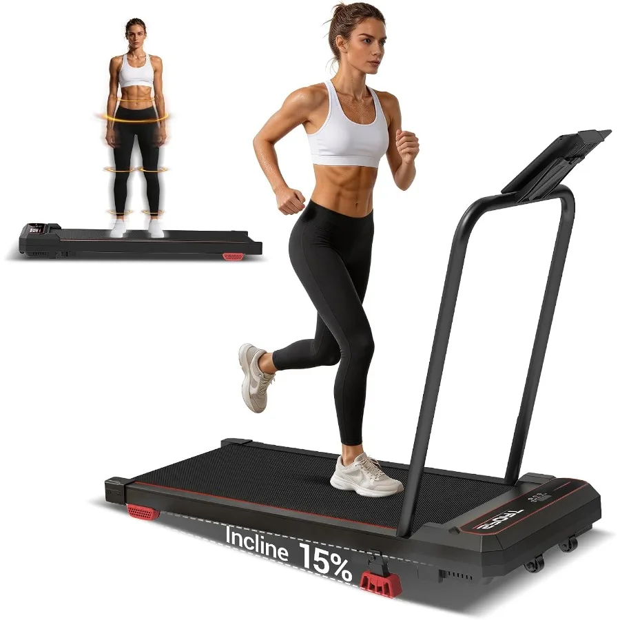 15 Incline Walking Pad With Vibration Plate And Handle Bar For Home Gym Use, Steel Frame, Black, Compact Foldable Design