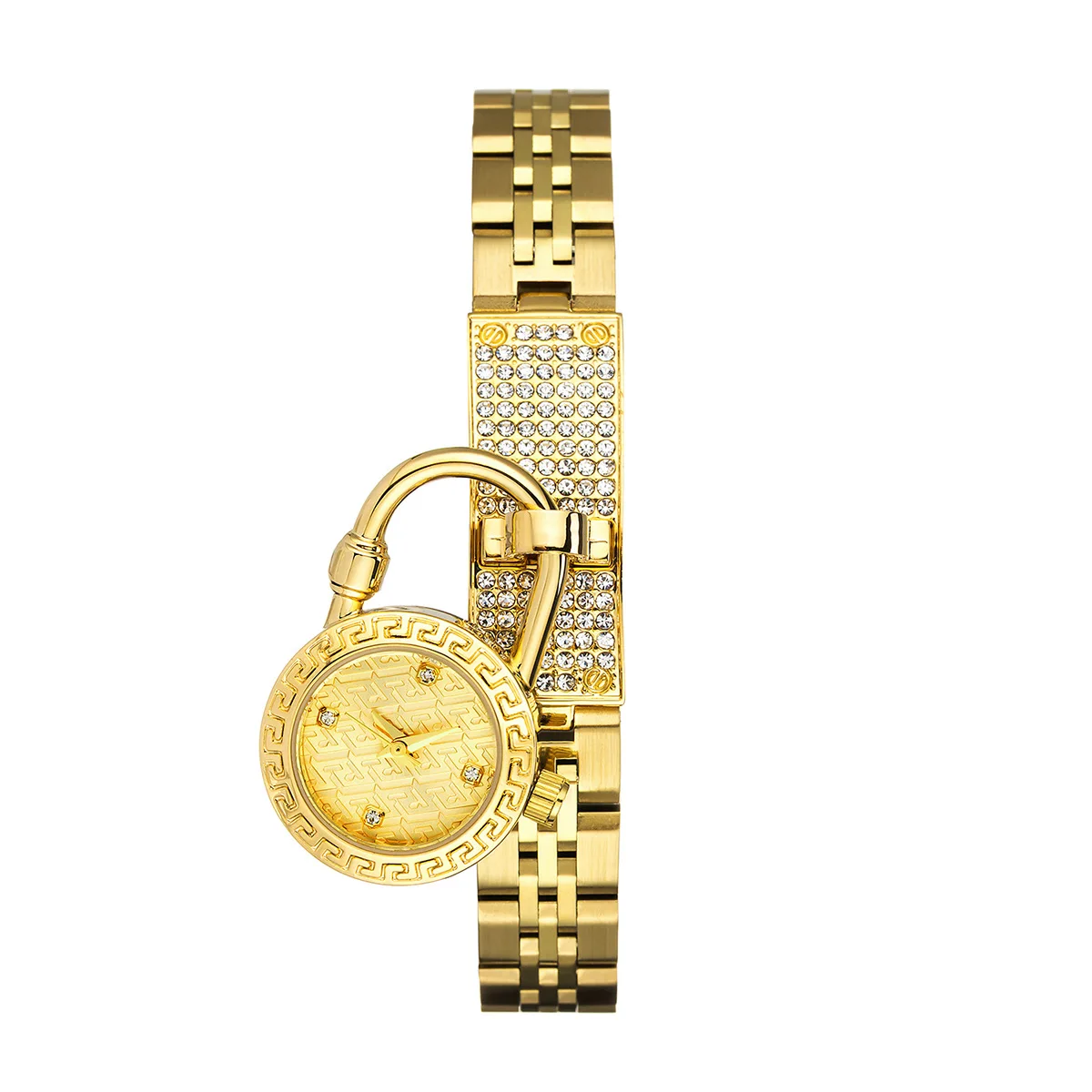 Fashion Niche Lock Shape Diamond Quartz Watch for Women with Pendant Chain Strap and Butterfly Clasp
