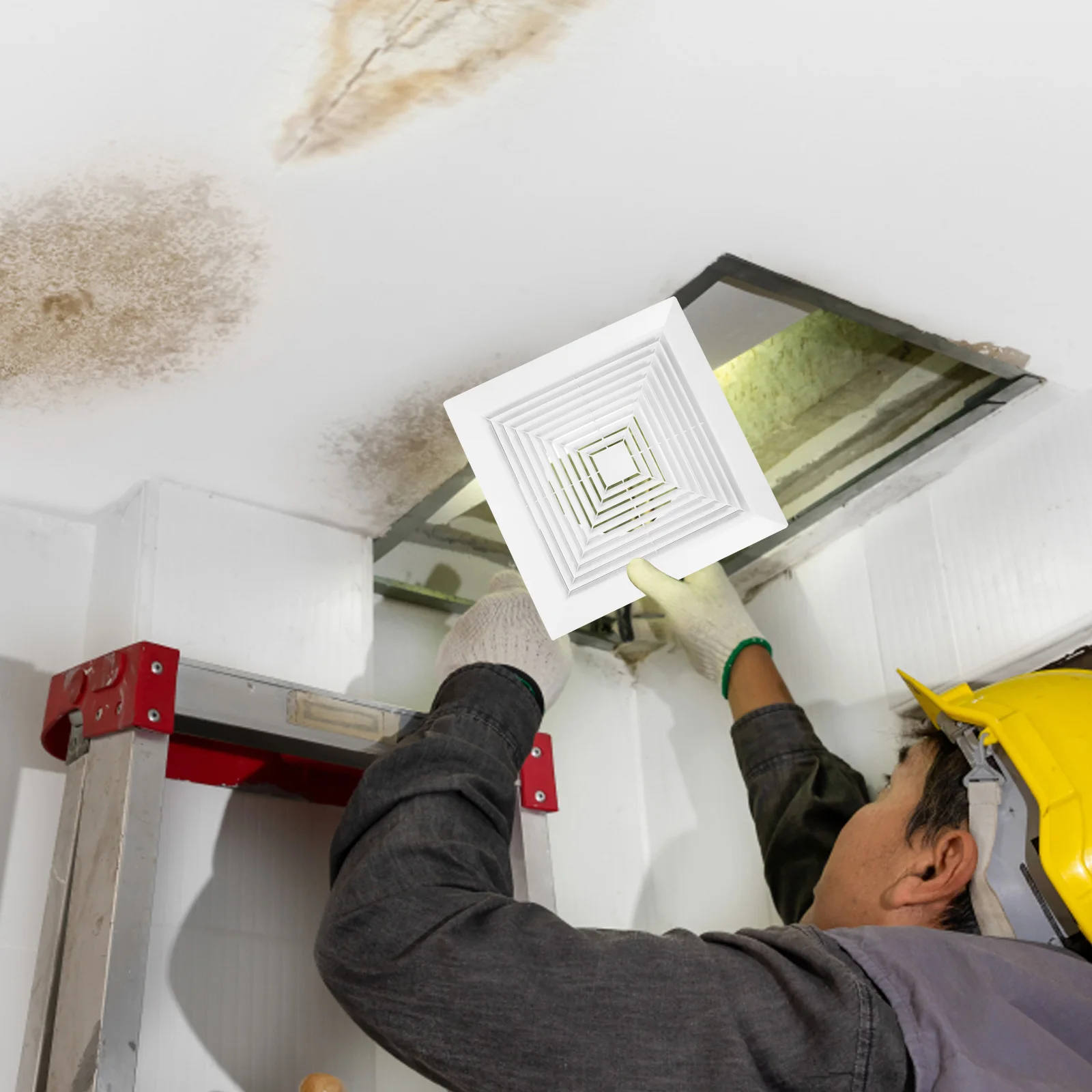 13.4x13.4 Inch Square Ceiling Diffuser with Spring Buckle Panel - Modern Bathroom Vent Cover Replacement for Exhaust Fan Air