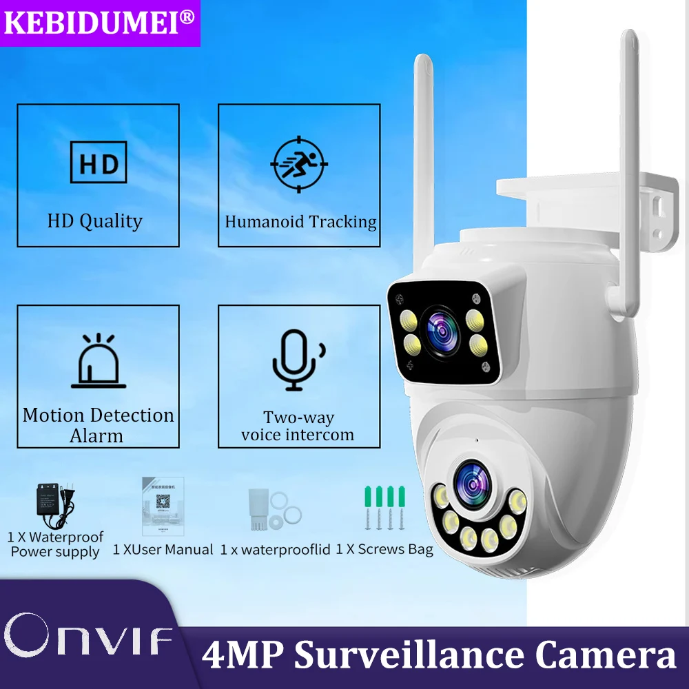 

Surveillance Cameras 4MP Dual Lens IP Camera WiFi Wireless Indoor Security Protection PTZ CCTV AI Human Detect Support ONVIF