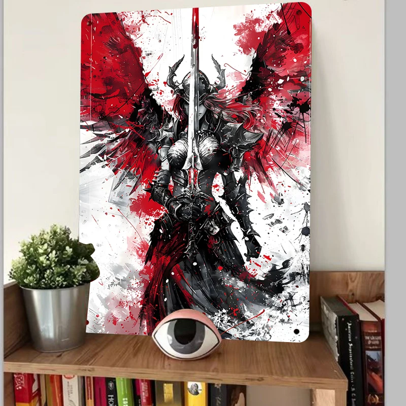 Dark Valkyrie Metal Wall Art Gothic Demon Wing Warrior Decorative Painting Living RoomWall Hanging