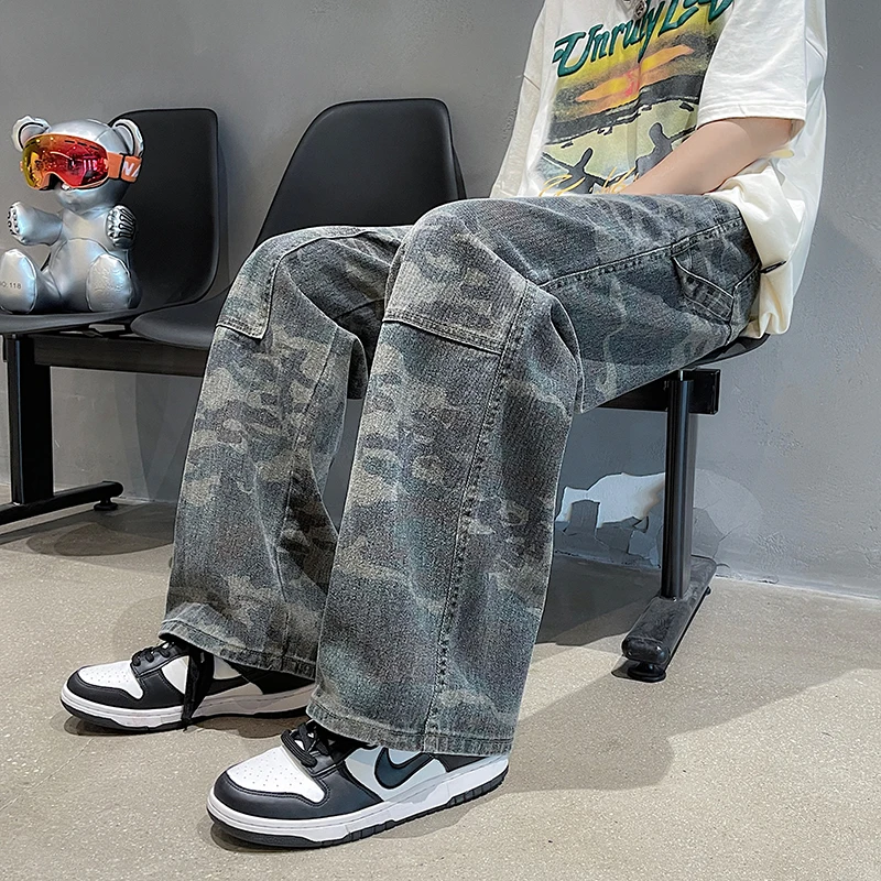 

Casual Camouflage Dad Jeans Men's Trendy American Brand Streetwear Hip Hop Wide Leg Loose Fit Casual Workwear Long Pants