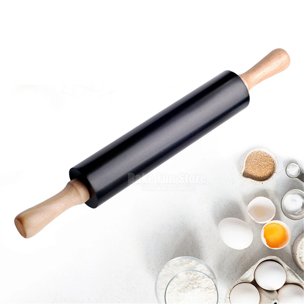 

Non-stick Metal Rolling Pin with Wooden Handle Dough Roller Flour Stick Bread Sticks Baking Pastry Tools