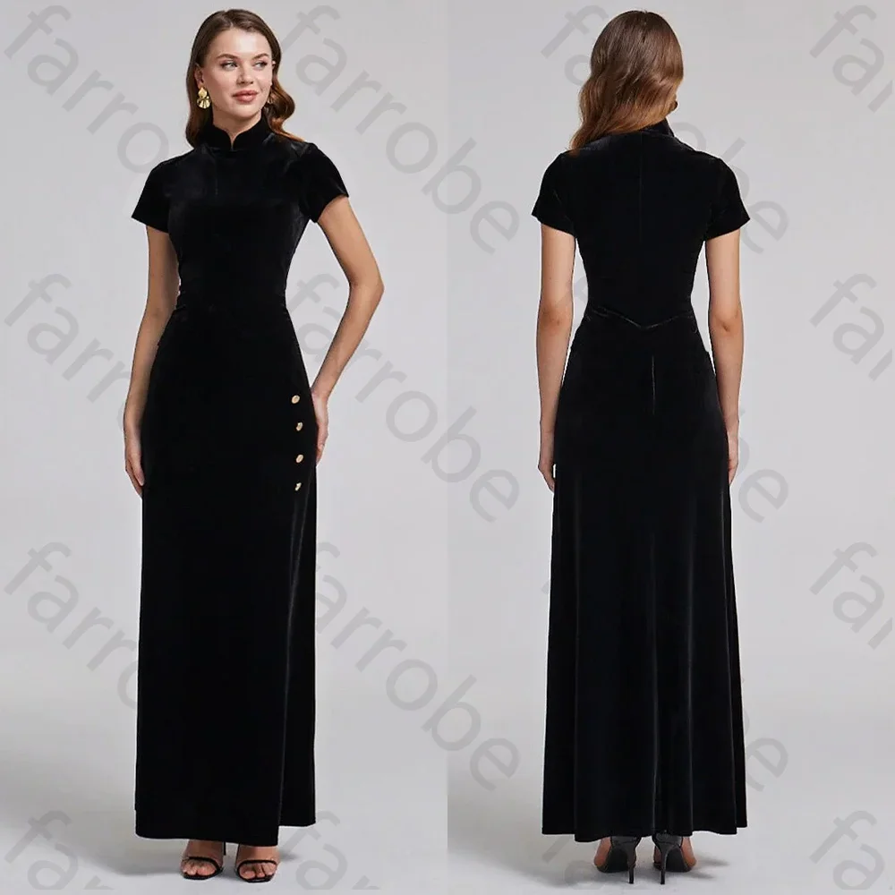 

Customized Short Sleeve Velvet Maxi Dress A-Line Evening Dresses Prom Gown Formal Exquisite High Quality Party Gowns for Women