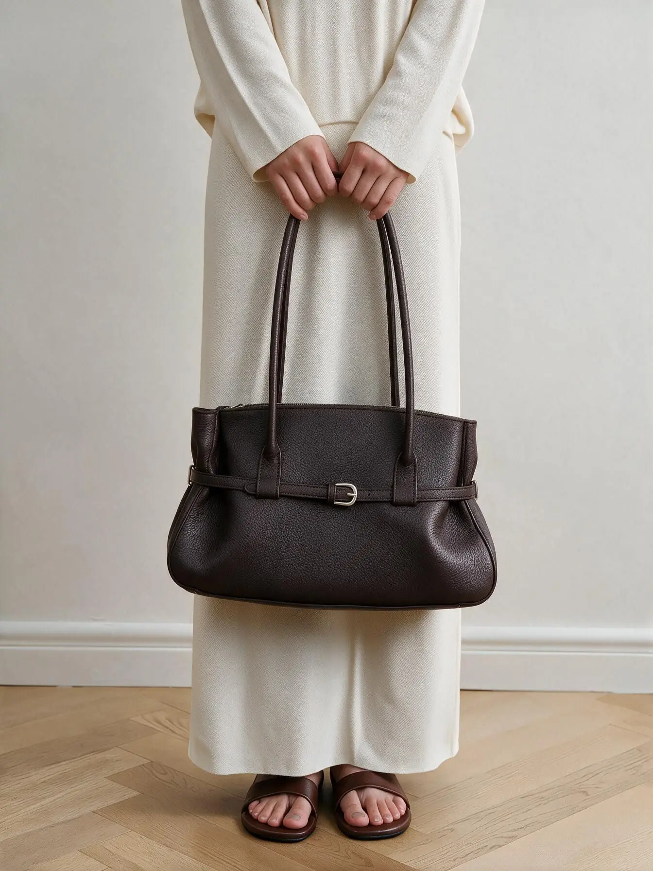 Korean Niche Design Women's Tote Bag, Large Capacity Genuine Leather Shoulder Bag, Minimalist Versatile Commuter Casual Handbag