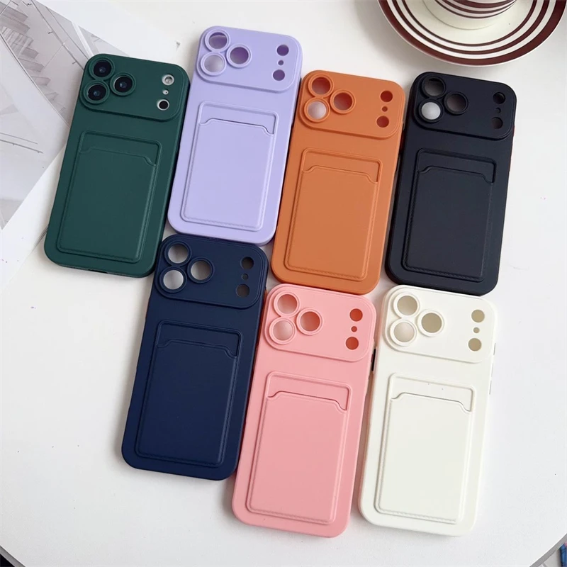 Kartenhalter-Slot-Brieftaschen-Telefonhülle für iPhone 17, Air 11, 12, 13, 14, 15 Plus, 16, 17 Pro Max, stoßfeste, weiche, matte Silikon-Rückseite – Detail 1