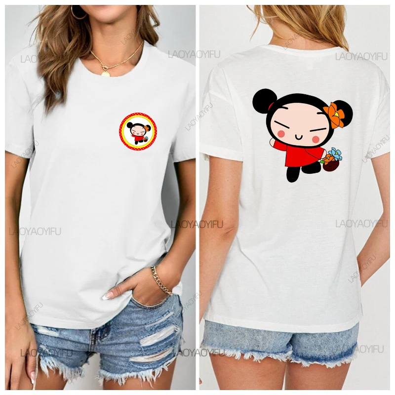 2024 New Trend Men T-shirt Funny Cartoon Pucca China Cute Graphic Tops Men's T-shirts Vintage Top Women Man Clothes Harajuku Y2k