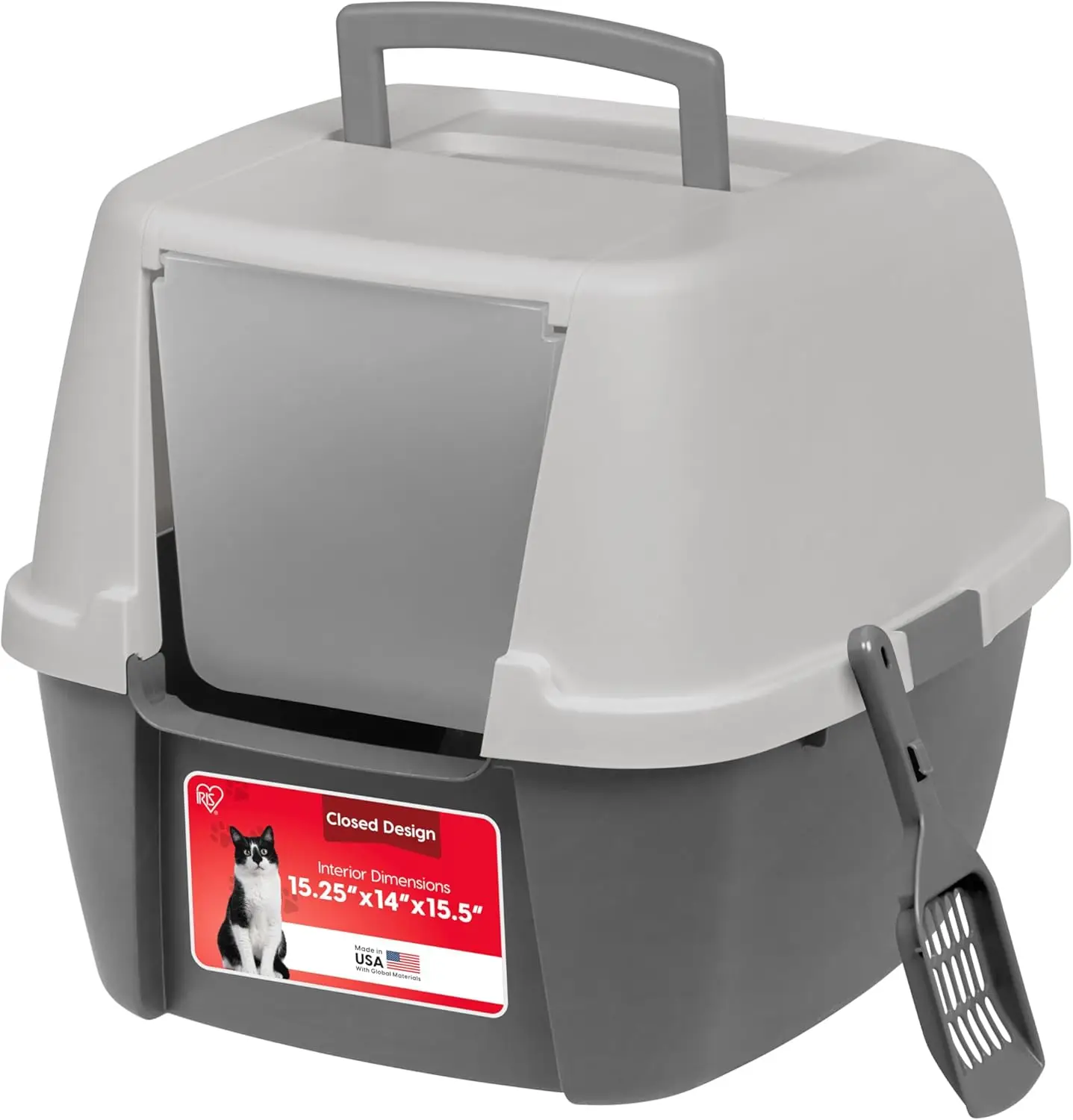 

Cat Litter Box, Large Litter Box Enclosure with Front Door Flap and Scoop, Covered Kitty Litter Box with Handle and Buck