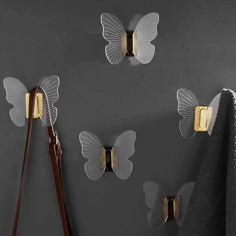 Paste Hook Luxury Butterfly Coat Hooks Creative Wall Storage Holder Home Decoration Keys Acrylic Ornament  Bathroom Accessories