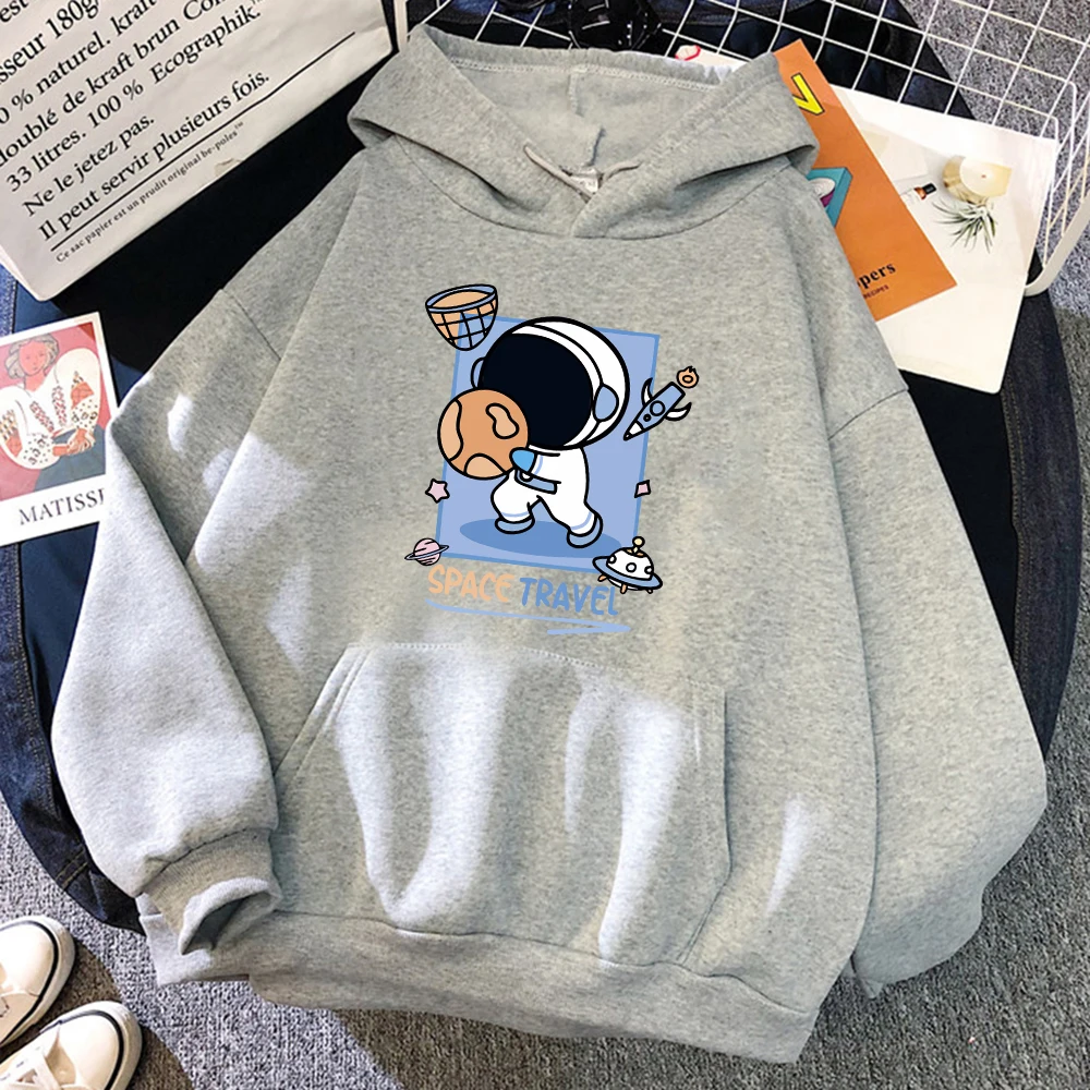 Space Travel Astronauts Throwing Basketball Prints Female Hoodie Harajuku Street Hoody Vintage Casual Sweatshirt Autumn Hooded