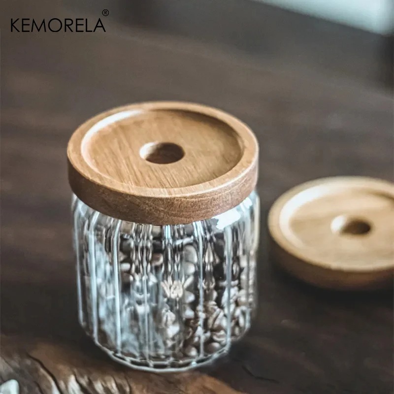 Glass Storage Jar With Acacia Wooden Cover Kitchen Snacks Tea Coffee Bean High Capacity High borosilicate Sealed Storage Bottles