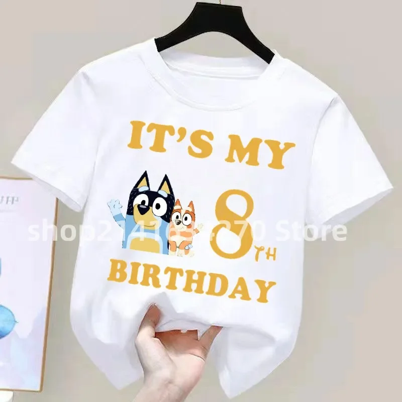 Summer Birthday T-shirt Number Short Sleeve Tops for Blue Dog Boys Girls Tees Birthday Gift Kid Baby Shower Party Clothes No Diy