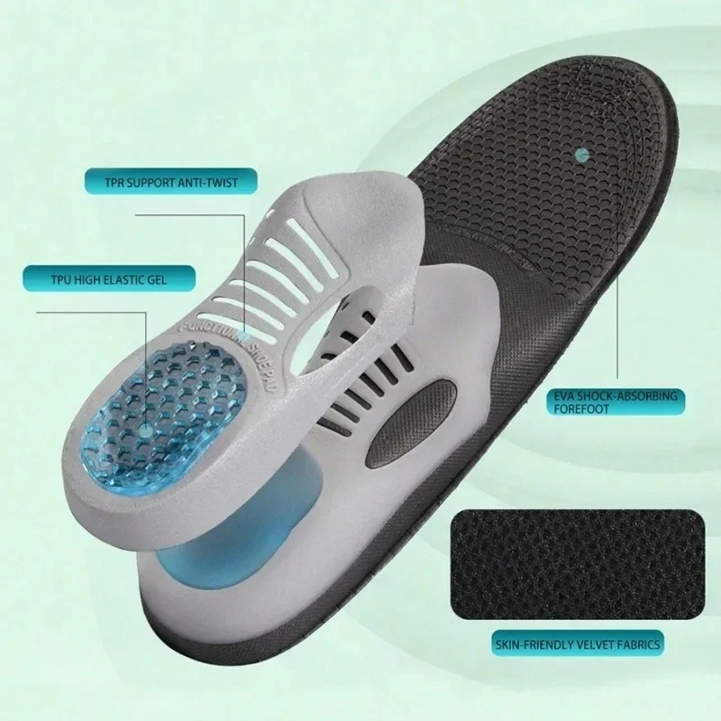 1 Pair Unisex Sports Work Insoles Thickened Breathable Odor Resistant Cushioning Support Anti Sprain Non Slip for Basketball