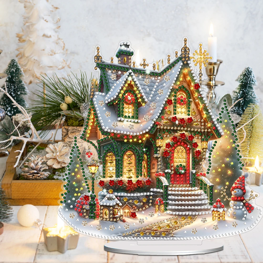 Acrylic Christmas House Colorful Light House Rhinestones Desktop Ornaments Diamond Painting Desktop Decors for Adults Beginner