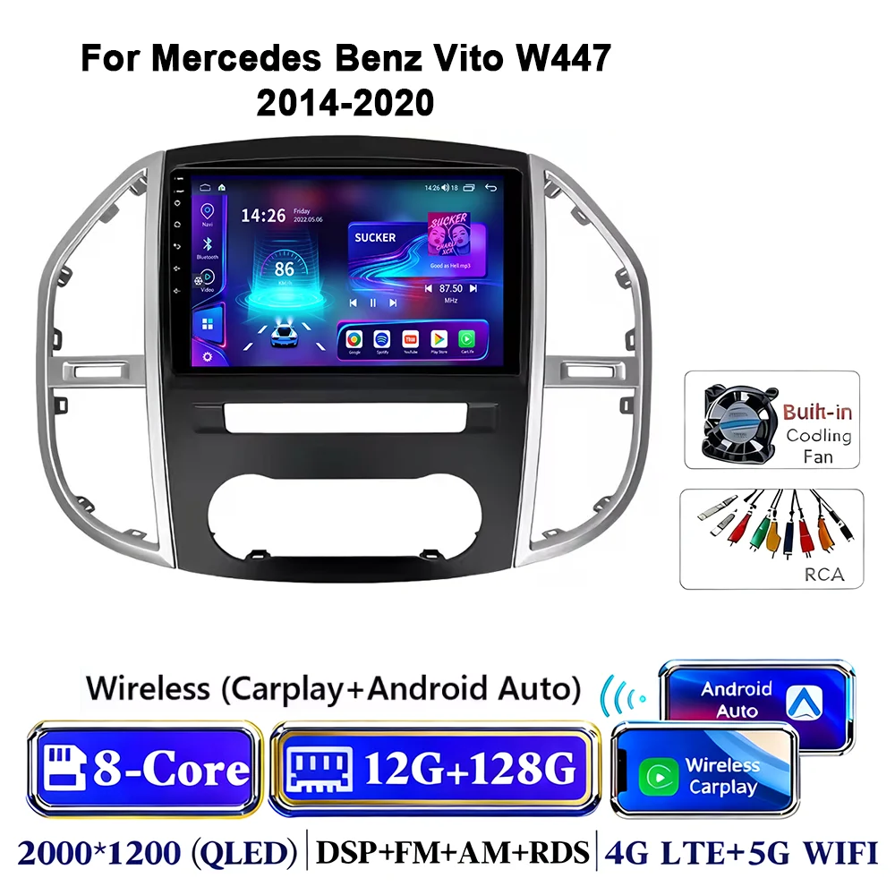 Android 17 autoradio voor Mercedes Benz Vito 3 W447 2014-2020 2K QLED Android multimediaspeler 4G stereo CarPlay head unit