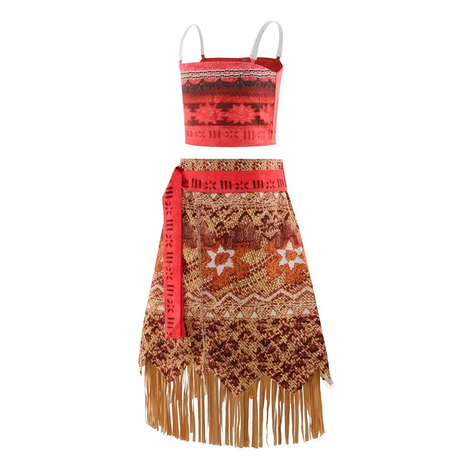 Girl Vaiana Fantasy Children Summer Carnival Tassel Dress Clothing Set Kids Princess Party Elegant Dress Christmas Moana Costume