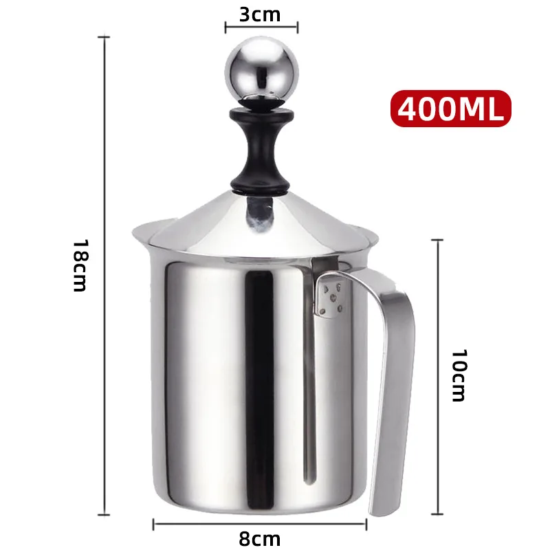 Mousseur à lait en acier inoxydable, crémier à double maille, mousse à lait pour café, batteur à œufs, outil de cuisine, 400ml