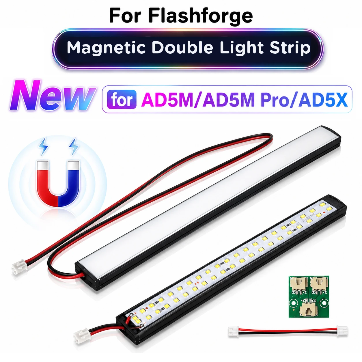 LED Light Strip Double 24V Magnetic Mount for Flashforge Adventurer 5M AD5M Pro AD5X 3D Printer Chamber High Brightness Upgrade